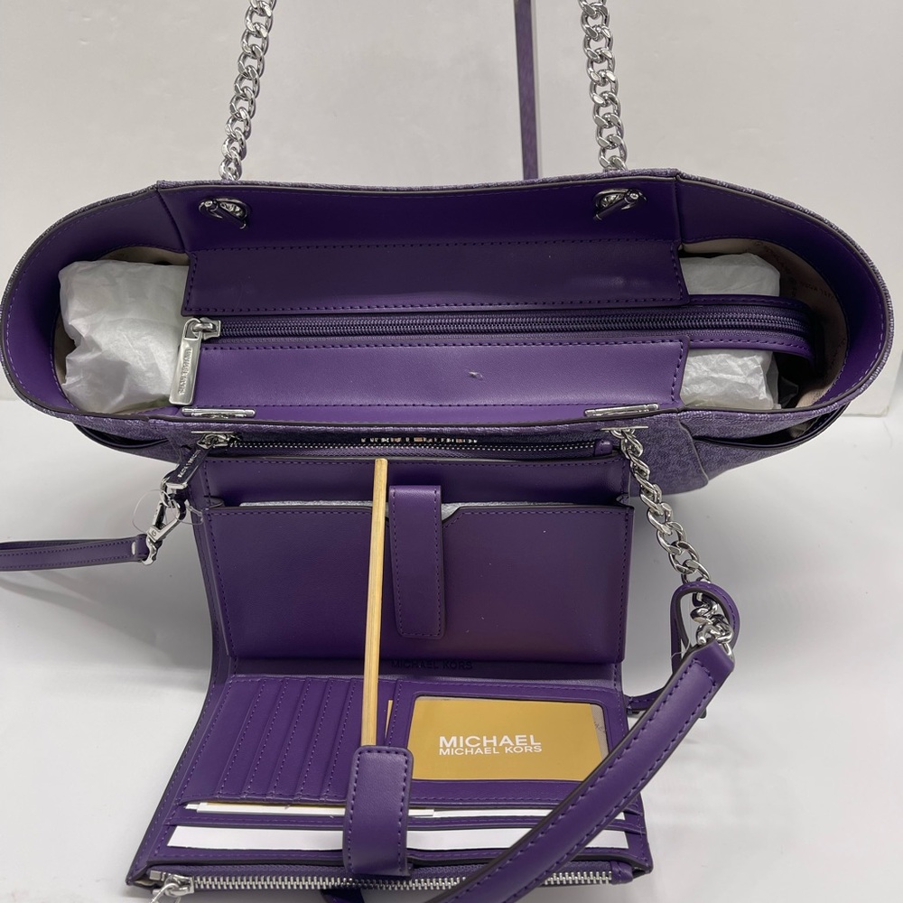 MICHAEL KORS JST Lg Chain Shoulder Tote & Double Zip Wristlet Wallet 
Dk Purple - Picture 7 of 16